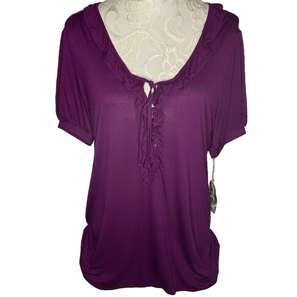 Converse NWT ONE STAR Women's XL Shirt Purple Rayon Ruffle Tie Button/Open front - Picture 1 of 16